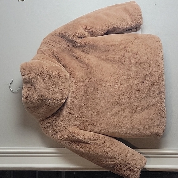 Zara-KIDS-Pink Faux Fur Hooded Coat-Size 9 - Picture 13 of 15